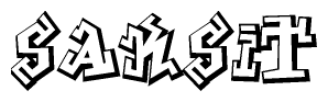 The image is a stylized representation of the letters Saksit designed to mimic the look of graffiti text. The letters are bold and have a three-dimensional appearance, with emphasis on angles and shadowing effects.