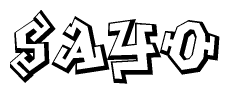 The clipart image depicts the word Sayo in a style reminiscent of graffiti. The letters are drawn in a bold, block-like script with sharp angles and a three-dimensional appearance.