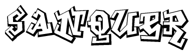 The image is a stylized representation of the letters Sanquer designed to mimic the look of graffiti text. The letters are bold and have a three-dimensional appearance, with emphasis on angles and shadowing effects.