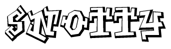 The clipart image depicts the word Snotty in a style reminiscent of graffiti. The letters are drawn in a bold, block-like script with sharp angles and a three-dimensional appearance.
