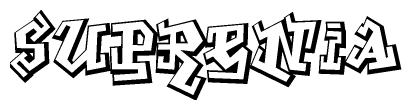 The clipart image depicts the word Suprenia in a style reminiscent of graffiti. The letters are drawn in a bold, block-like script with sharp angles and a three-dimensional appearance.