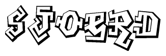 The clipart image depicts the word Sjoerd in a style reminiscent of graffiti. The letters are drawn in a bold, block-like script with sharp angles and a three-dimensional appearance.
