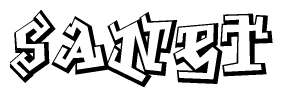 The clipart image depicts the word Sanet in a style reminiscent of graffiti. The letters are drawn in a bold, block-like script with sharp angles and a three-dimensional appearance.