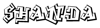 The image is a stylized representation of the letters Shanda designed to mimic the look of graffiti text. The letters are bold and have a three-dimensional appearance, with emphasis on angles and shadowing effects.