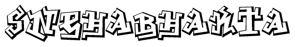 The clipart image depicts the word Snehabhakta in a style reminiscent of graffiti. The letters are drawn in a bold, block-like script with sharp angles and a three-dimensional appearance.