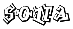 The image is a stylized representation of the letters Sona designed to mimic the look of graffiti text. The letters are bold and have a three-dimensional appearance, with emphasis on angles and shadowing effects.
