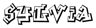 The clipart image depicts the word Sylvia in a style reminiscent of graffiti. The letters are drawn in a bold, block-like script with sharp angles and a three-dimensional appearance.