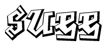 The clipart image depicts the word Suee in a style reminiscent of graffiti. The letters are drawn in a bold, block-like script with sharp angles and a three-dimensional appearance.