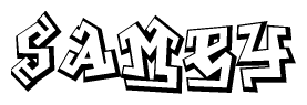 The image is a stylized representation of the letters Samey designed to mimic the look of graffiti text. The letters are bold and have a three-dimensional appearance, with emphasis on angles and shadowing effects.