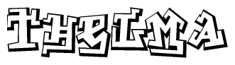 The clipart image depicts the word Thelma in a style reminiscent of graffiti. The letters are drawn in a bold, block-like script with sharp angles and a three-dimensional appearance.