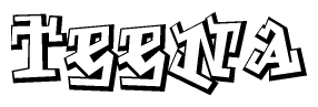 The image is a stylized representation of the letters Teena designed to mimic the look of graffiti text. The letters are bold and have a three-dimensional appearance, with emphasis on angles and shadowing effects.