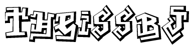 The clipart image depicts the word Theissbj in a style reminiscent of graffiti. The letters are drawn in a bold, block-like script with sharp angles and a three-dimensional appearance.