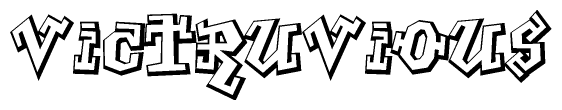 The image is a stylized representation of the letters Victruvious designed to mimic the look of graffiti text. The letters are bold and have a three-dimensional appearance, with emphasis on angles and shadowing effects.
