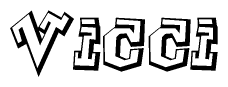 The clipart image depicts the word Vicci in a style reminiscent of graffiti. The letters are drawn in a bold, block-like script with sharp angles and a three-dimensional appearance.