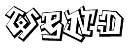The image is a stylized representation of the letters Wend designed to mimic the look of graffiti text. The letters are bold and have a three-dimensional appearance, with emphasis on angles and shadowing effects.