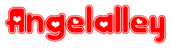 The image is a clipart featuring the word Angelalley written in a stylized font with a heart shape replacing inserted into the center of each letter. The color scheme of the text and hearts is red with a light outline.