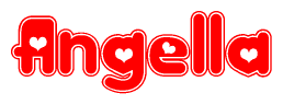 The image is a clipart featuring the word Angella written in a stylized font with a heart shape replacing inserted into the center of each letter. The color scheme of the text and hearts is red with a light outline.