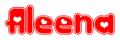 The image is a clipart featuring the word Aleena written in a stylized font with a heart shape replacing inserted into the center of each letter. The color scheme of the text and hearts is red with a light outline.