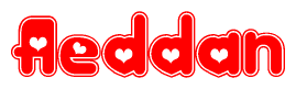 The image displays the word Aeddan written in a stylized red font with hearts inside the letters.
