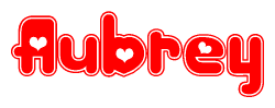 The image displays the word Aubrey written in a stylized red font with hearts inside the letters.