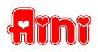 The image is a clipart featuring the word Aini written in a stylized font with a heart shape replacing inserted into the center of each letter. The color scheme of the text and hearts is red with a light outline.