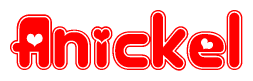 The image displays the word Anickel written in a stylized red font with hearts inside the letters.
