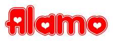 Red and White Alamo Word with Heart Design