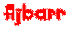 The image is a clipart featuring the word Ajbarr written in a stylized font with a heart shape replacing inserted into the center of each letter. The color scheme of the text and hearts is red with a light outline.