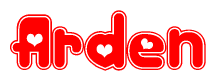 The image displays the word Arden written in a stylized red font with hearts inside the letters.
