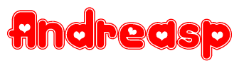 The image displays the word Andreasp written in a stylized red font with hearts inside the letters.