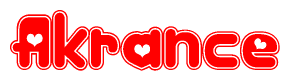 The image displays the word Akrance written in a stylized red font with hearts inside the letters.