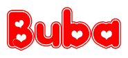 The image displays the word Buba written in a stylized red font with hearts inside the letters.