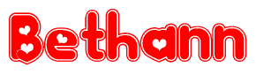 The image is a clipart featuring the word Bethann written in a stylized font with a heart shape replacing inserted into the center of each letter. The color scheme of the text and hearts is red with a light outline.