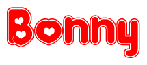   The image displays the word Bonny written in a stylized red font with hearts inside the letters. 