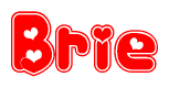The image is a clipart featuring the word Brie written in a stylized font with a heart shape replacing inserted into the center of each letter. The color scheme of the text and hearts is red with a light outline.