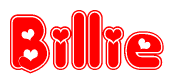 The image is a clipart featuring the word Billie written in a stylized font with a heart shape replacing inserted into the center of each letter. The color scheme of the text and hearts is red with a light outline.