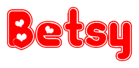 The image is a clipart featuring the word Betsy written in a stylized font with a heart shape replacing inserted into the center of each letter. The color scheme of the text and hearts is red with a light outline.