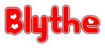 The image displays the word Blythe written in a stylized red font with hearts inside the letters.