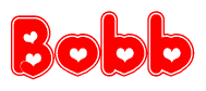 The image displays the word Bobb written in a stylized red font with hearts inside the letters.