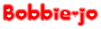 The image is a clipart featuring the word Bobbie-jo written in a stylized font with a heart shape replacing inserted into the center of each letter. The color scheme of the text and hearts is red with a light outline.