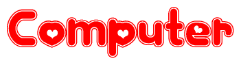 The image is a clipart featuring the word Computer written in a stylized font with a heart shape replacing inserted into the center of each letter. The color scheme of the text and hearts is red with a light outline.