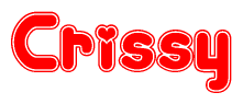 The image is a clipart featuring the word Crissy written in a stylized font with a heart shape replacing inserted into the center of each letter. The color scheme of the text and hearts is red with a light outline.