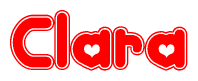 The image displays the word Clara written in a stylized red font with hearts inside the letters.