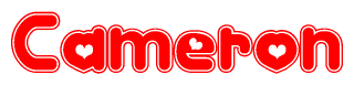 The image displays the word Cameron written in a stylized red font with hearts inside the letters.