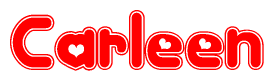 The image is a clipart featuring the word Carleen written in a stylized font with a heart shape replacing inserted into the center of each letter. The color scheme of the text and hearts is red with a light outline.