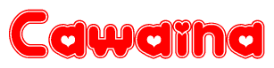 The image is a clipart featuring the word Cawaina written in a stylized font with a heart shape replacing inserted into the center of each letter. The color scheme of the text and hearts is red with a light outline.