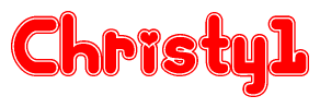 The image is a clipart featuring the word Christy1 written in a stylized font with a heart shape replacing inserted into the center of each letter. The color scheme of the text and hearts is red with a light outline.