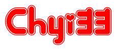 The image is a clipart featuring the word Chyi33 written in a stylized font with a heart shape replacing inserted into the center of each letter. The color scheme of the text and hearts is red with a light outline.