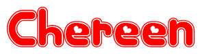 The image is a clipart featuring the word Chereen written in a stylized font with a heart shape replacing inserted into the center of each letter. The color scheme of the text and hearts is red with a light outline.