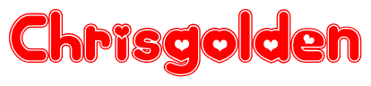 The image is a clipart featuring the word Chrisgolden written in a stylized font with a heart shape replacing inserted into the center of each letter. The color scheme of the text and hearts is red with a light outline.
